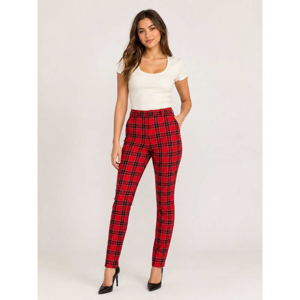 GAP Signature Skinny Ankle Pants Womens 8 Red Plaid Tartan Trousers